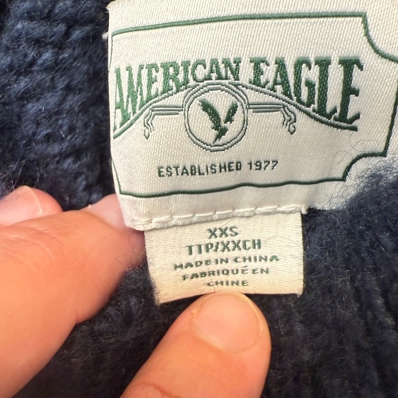 VINTAGE American Eagle Light Blue Acrylic Sweater Metallic Cropped Y2K 90s Vamp - Picture 2 of 6